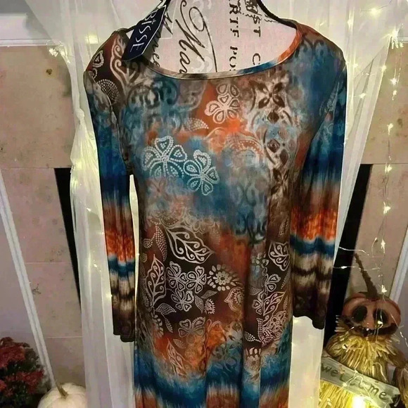 LBISSE dress. NWT. Brown, Orange. Beautiful Gall Colors. Medium. - Picture 1 of 5